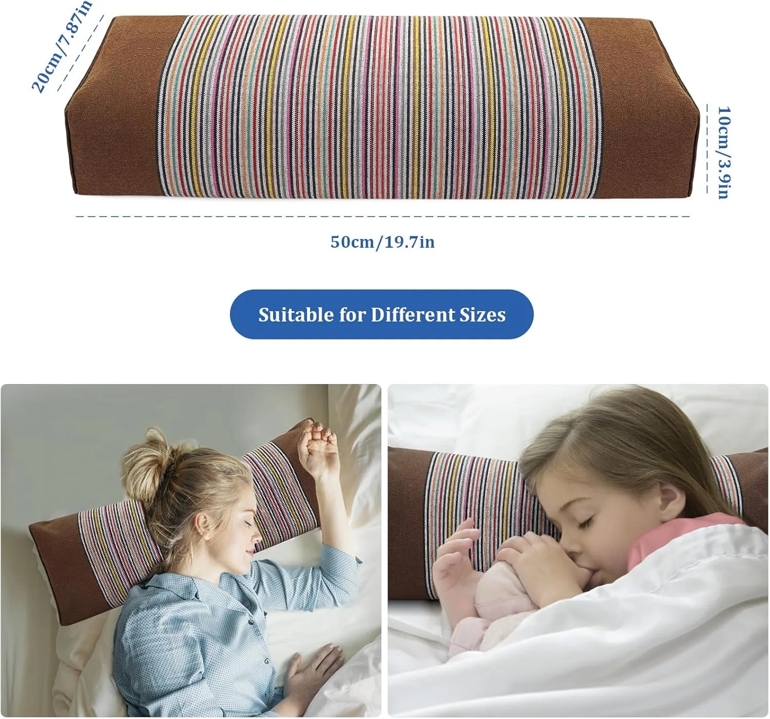 Buckwheat Pillow & Cervical Pillows for Sleeping（21x8x3inch） 100% Organic Coarse Cloth Package w Organic Buckwheat Hulls， Natural Cooling Technology and Relieve Cervical Pain. (Brown)