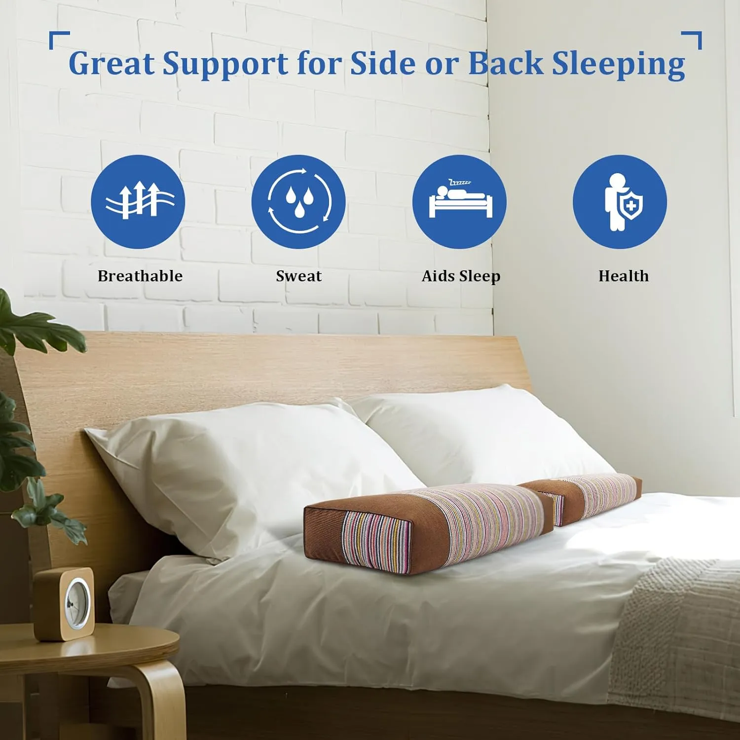 Buckwheat Pillow & Cervical Pillows for Sleeping（21x8x3inch） 100% Organic Coarse Cloth Package w Organic Buckwheat Hulls， Natural Cooling Technology and Relieve Cervical Pain. (Brown)