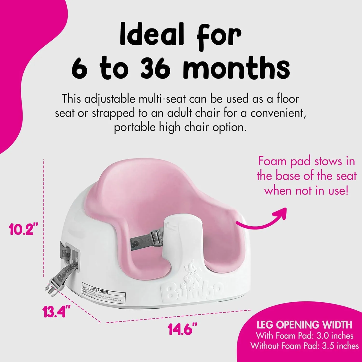 Bumbo 3-in-1 Baby Multi Seat Booster with Feeding Tray, 6-36 Months Old, Cradle Pink - High Chair and Floor Seat Accessory for Babies, Infants, and Toddlers