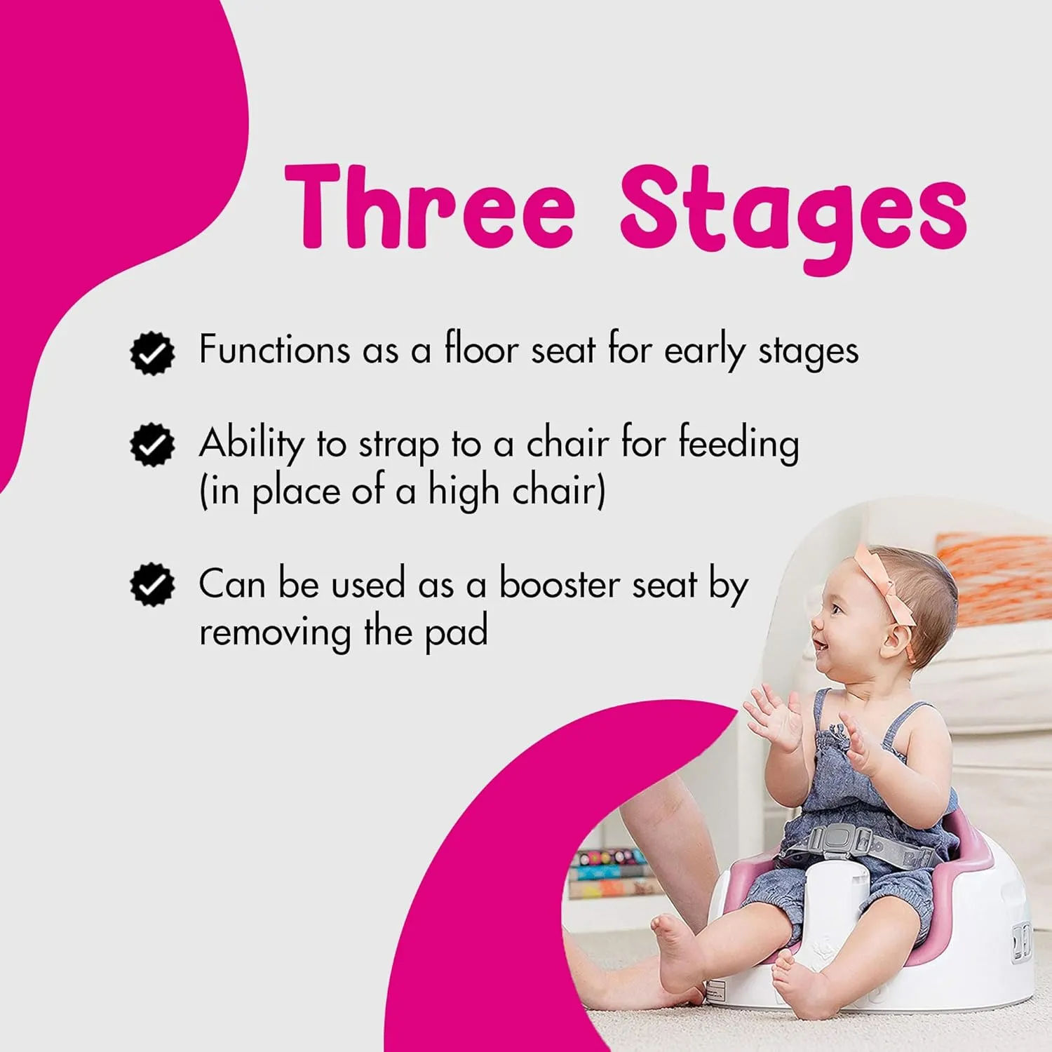 Bumbo 3-in-1 Baby Multi Seat Booster with Feeding Tray, 6-36 Months Old, Cradle Pink - High Chair and Floor Seat Accessory for Babies, Infants, and Toddlers