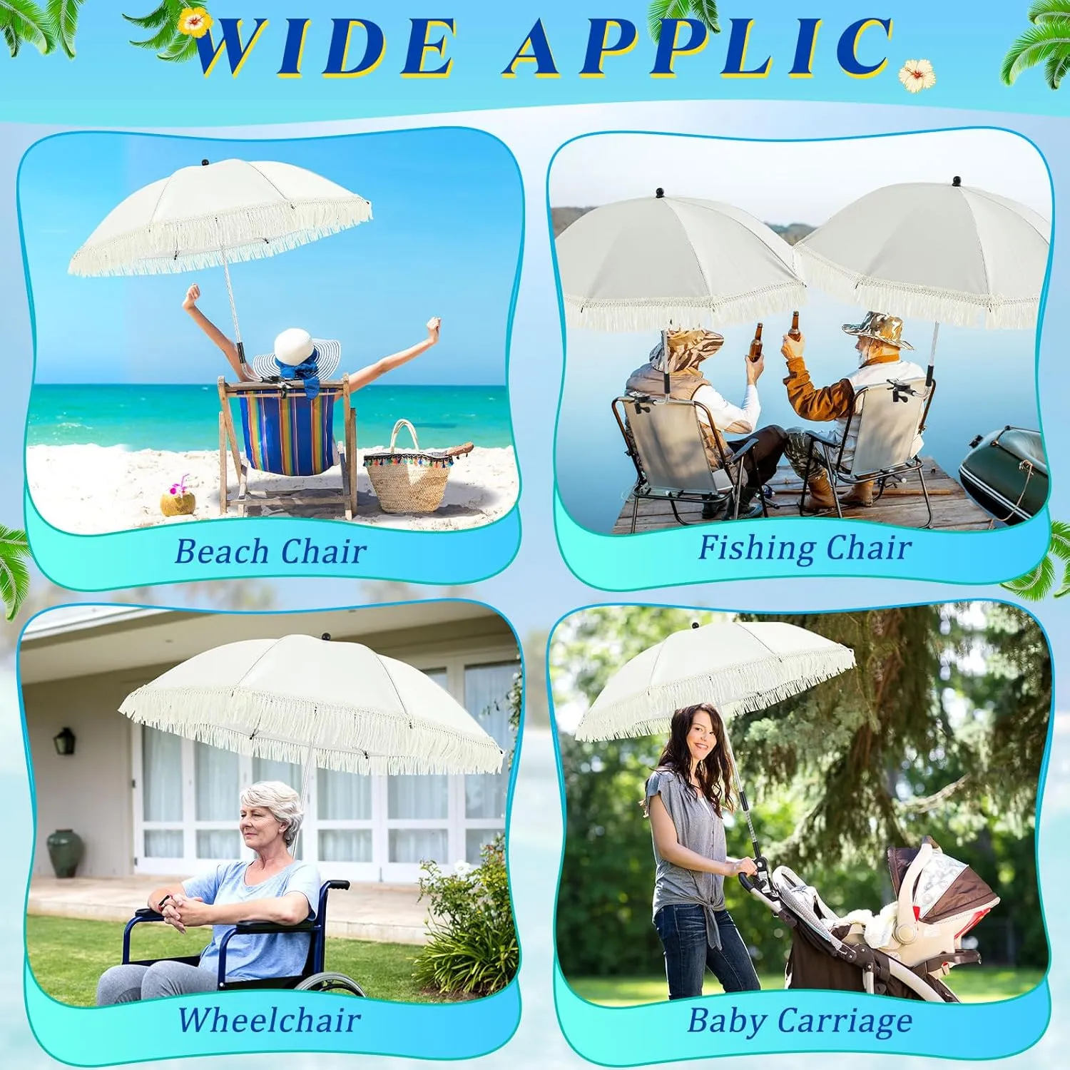 Buryeah 2 Pcs Automatic Chair Umbrella with Universal Clamp 44" UPF 50  Portable Clamp on Beach Chair Adjustable Wheelchair Umbrella for Outdoor Patio Parasol