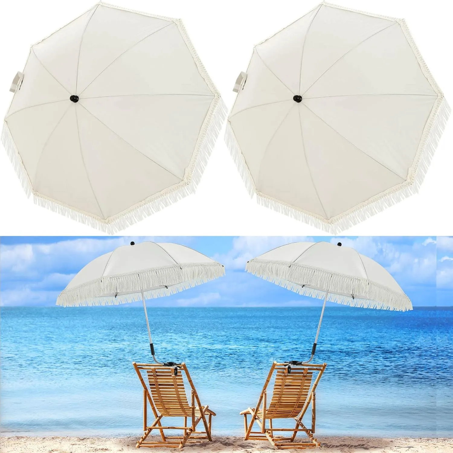Buryeah 2 Pcs Automatic Chair Umbrella with Universal Clamp 44" UPF 50  Portable Clamp on Beach Chair Adjustable Wheelchair Umbrella for Outdoor Patio Parasol