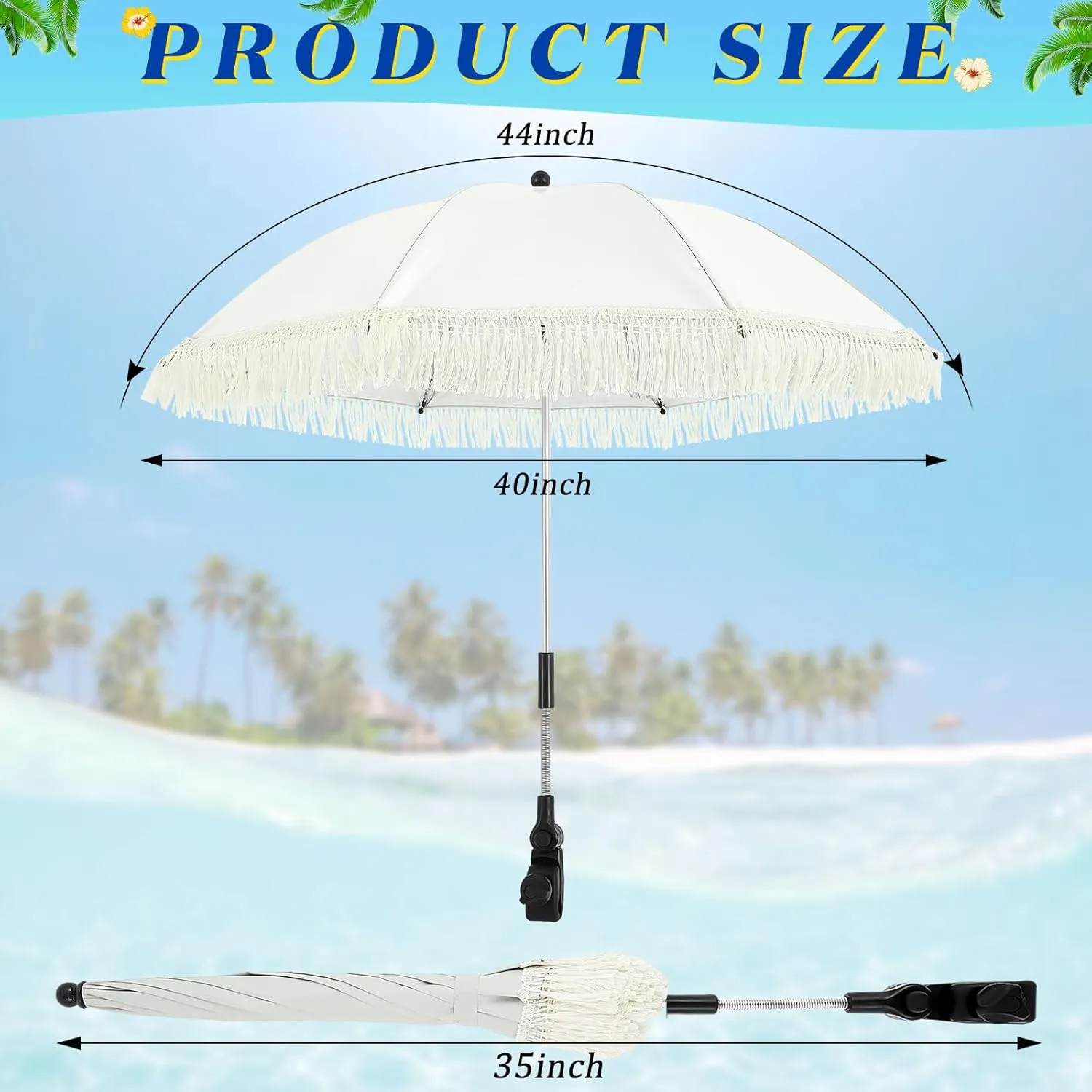Buryeah 2 Pcs Automatic Chair Umbrella with Universal Clamp 44" UPF 50  Portable Clamp on Beach Chair Adjustable Wheelchair Umbrella for Outdoor Patio Parasol