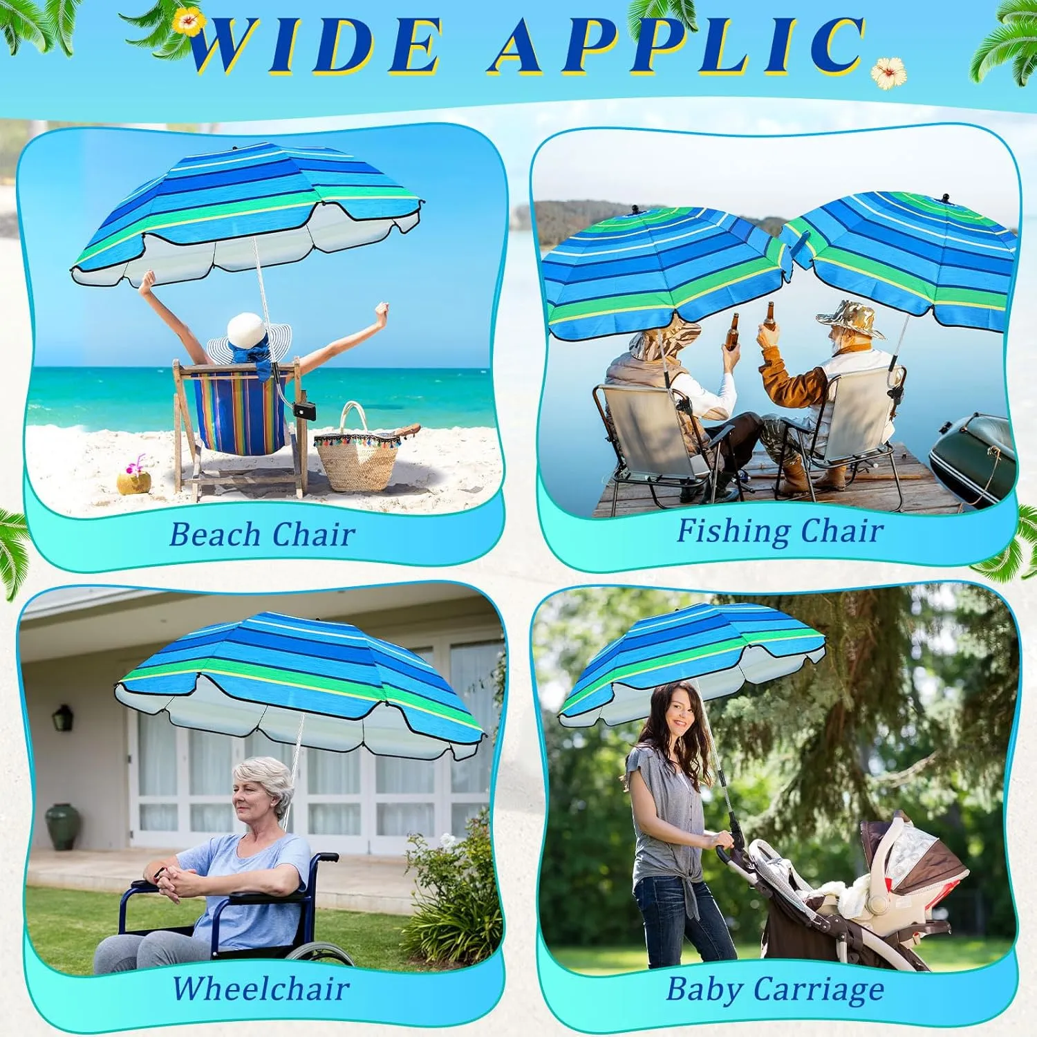 Buryeah 2 Pcs Automatic Chair Umbrella with Universal Clamp 44" UPF 50  Portable Clamp on Beach Chair Adjustable Wheelchair Umbrella for Outdoor Patio Parasol