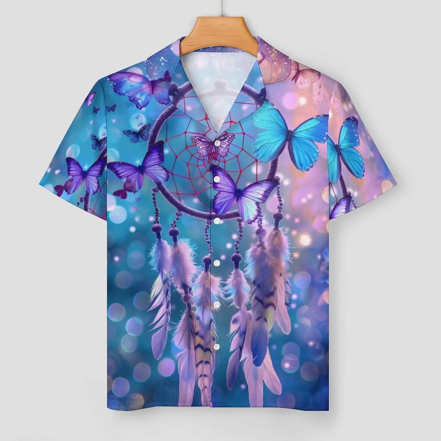 Butterfly Dream Catcher Women's Satin Pajama Set Short Sleeve Button Down Sleepwear Loungewear Pj Set