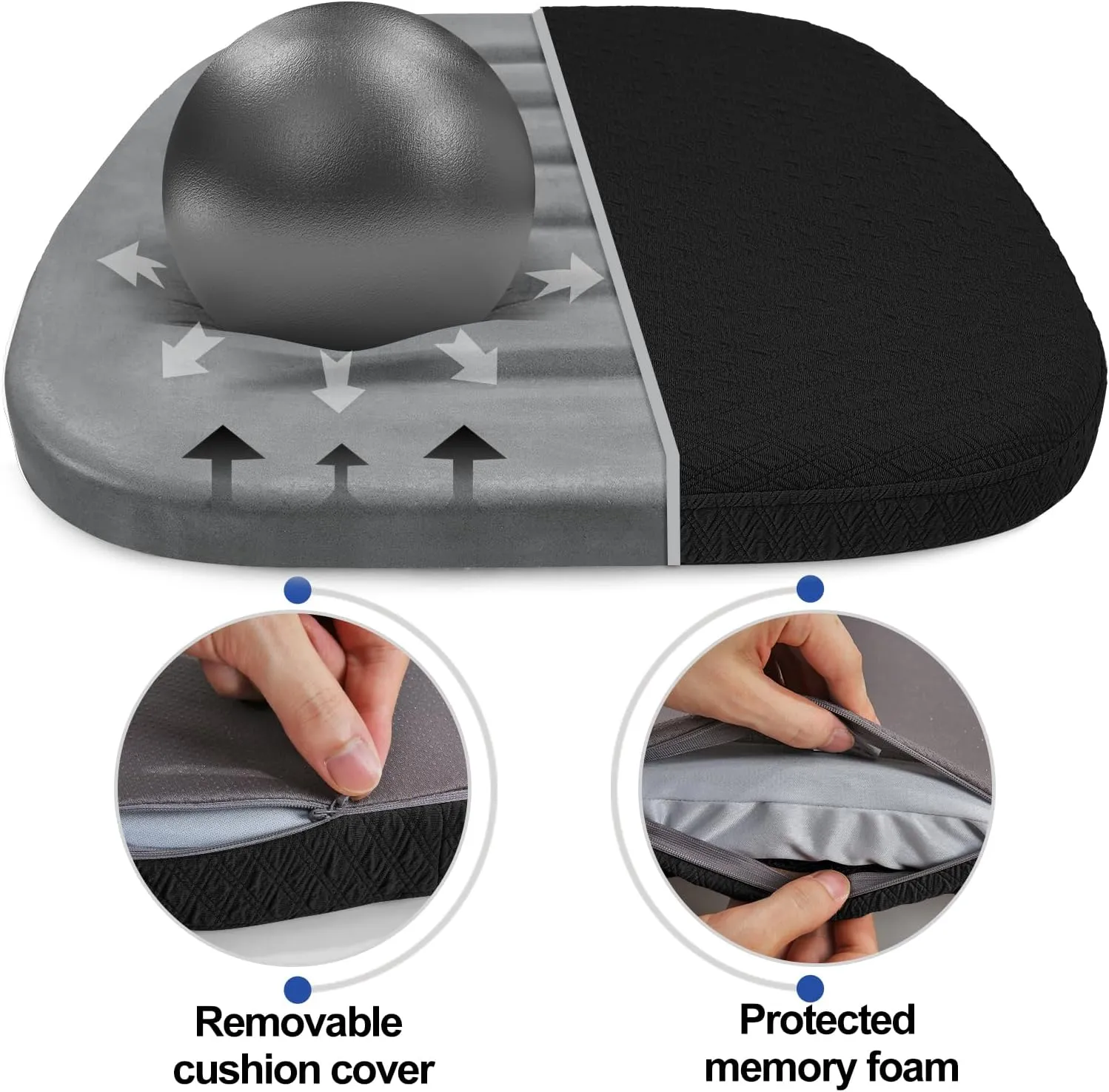 BUYUE Luxury 100% Pure Memory Foam Chair Cushions 4 Pack, Jacquard 16" U-Shape Comfortable Dining Chair Pads, Removable Slip Resistant Kitchen Chair Seat Cushions, (Set of 4, Black)