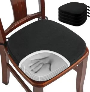 BUYUE Luxury 100% Pure Memory Foam Chair Cushions 4 Pack, Jacquard 16" U-Shape Comfortable Dining Chair Pads, Removable Slip Resistant Kitchen Chair Seat Cushions, (Set of 4, Black)
