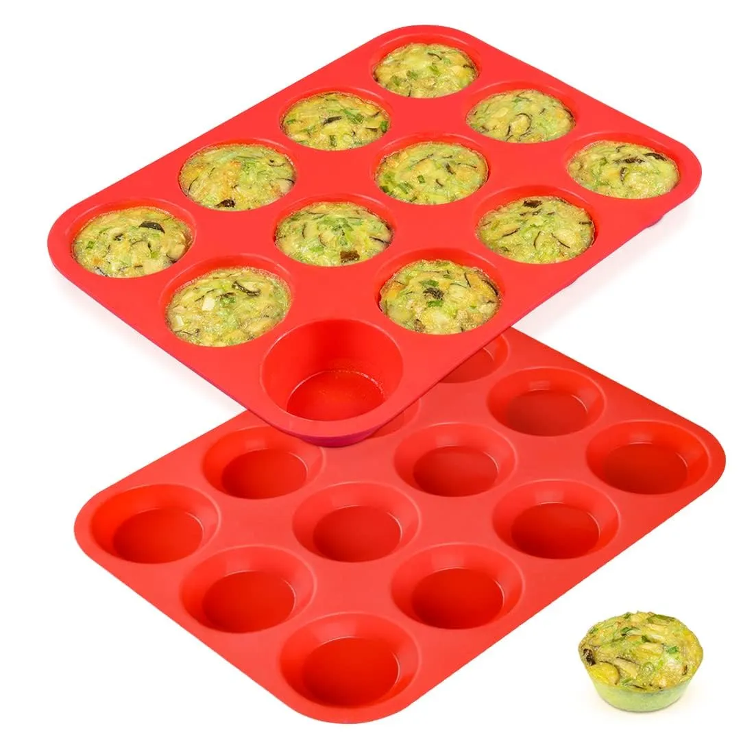 CAKETIME 12-Cup Silicone Muffin Pan – Nonstick Cupcake Baking Mold (Regular Size, 1-Pack)