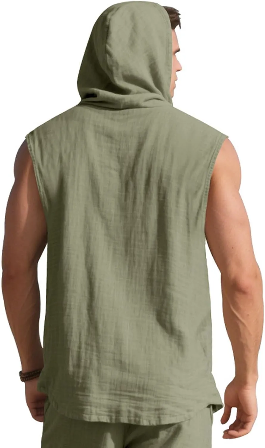Cambkatl Men's Linen Button Down Hoodies Shirts Casual Sleeveless Summer Loose Lightweight Cardigan Beach Shirts