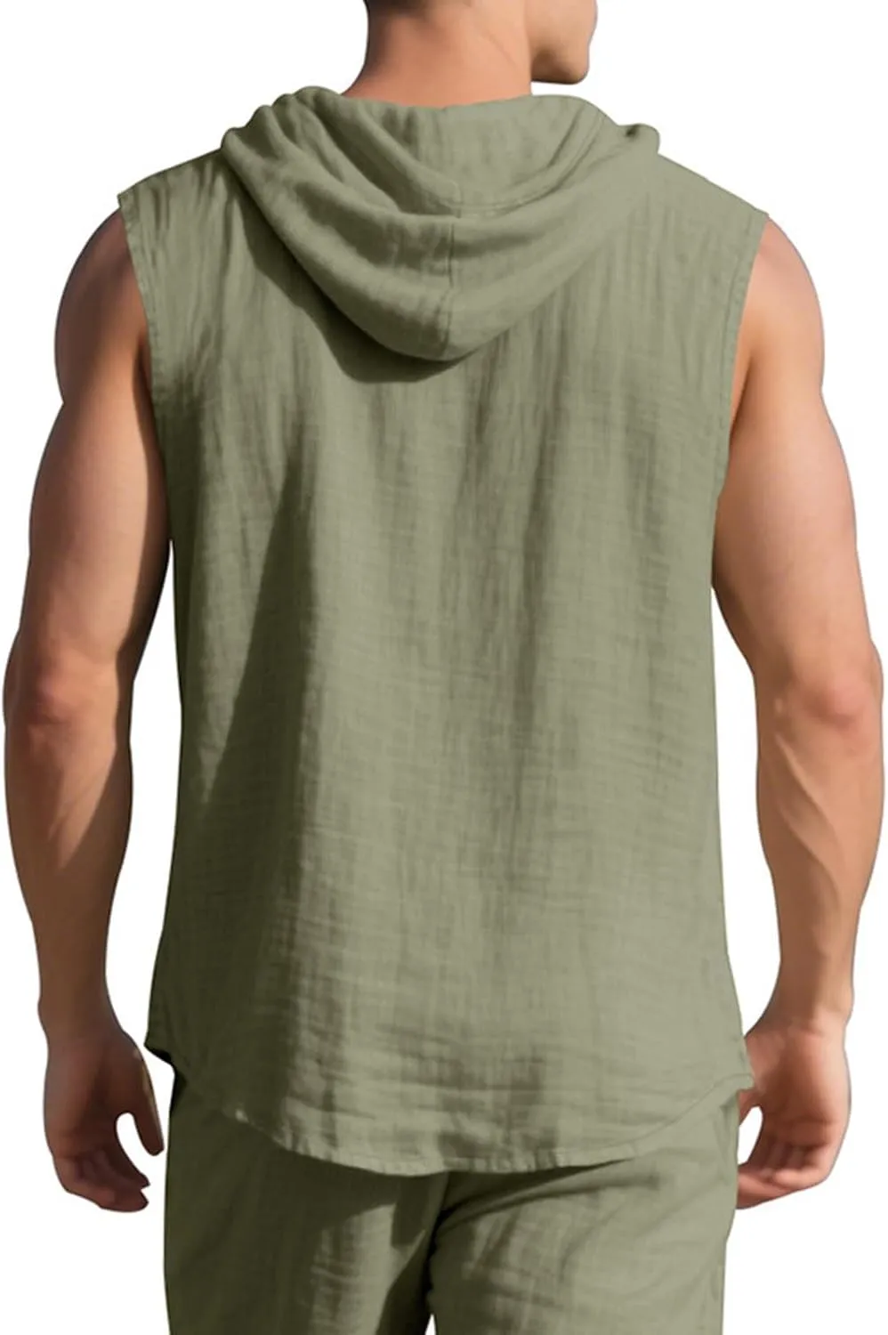 Cambkatl Men's Linen Button Down Hoodies Shirts Casual Sleeveless Summer Loose Lightweight Cardigan Beach Shirts
