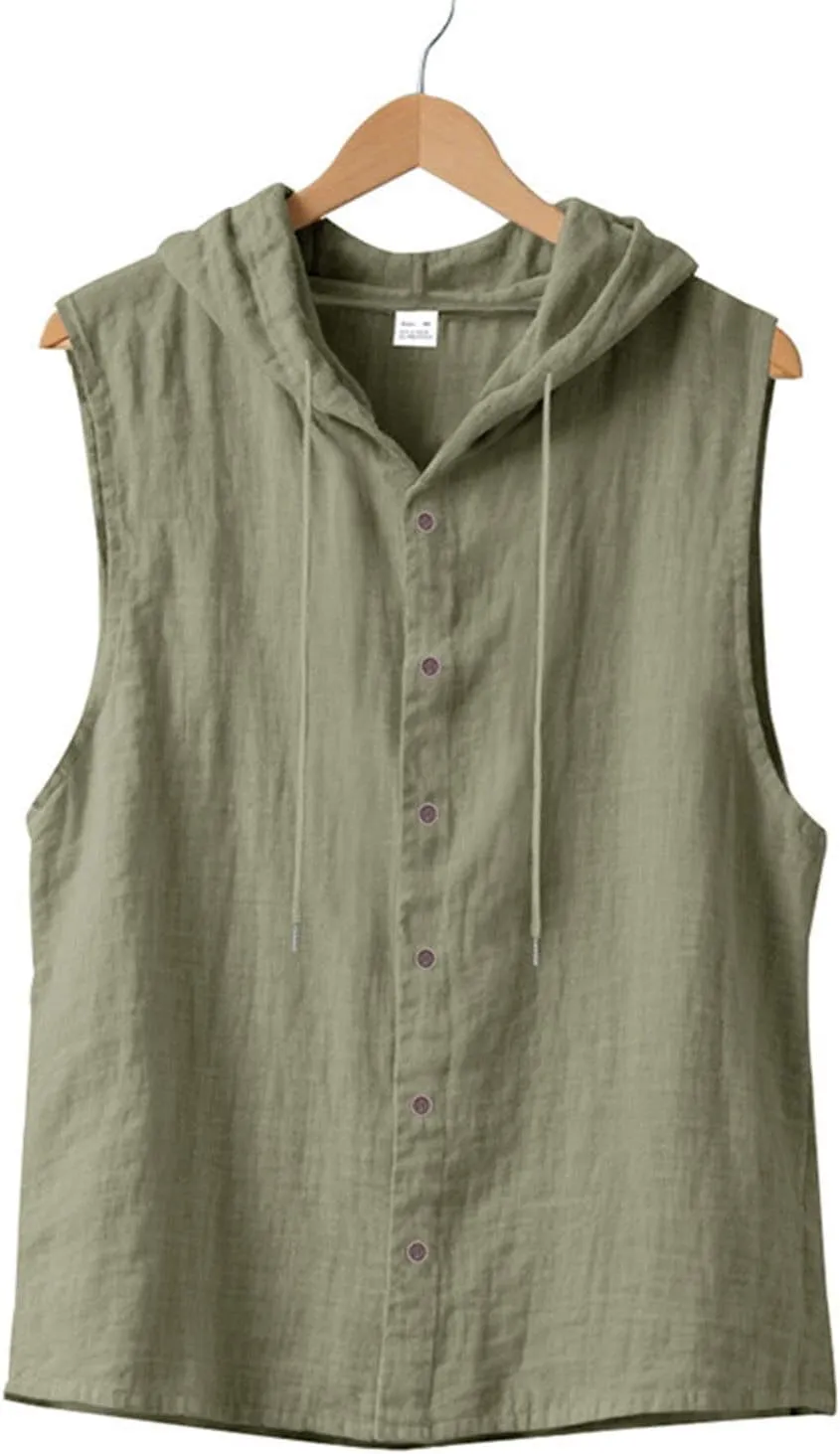 Cambkatl Men's Linen Button Down Hoodies Shirts Casual Sleeveless Summer Loose Lightweight Cardigan Beach Shirts