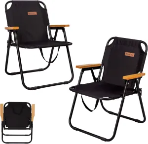 Camping Chair, Black Folding Bench Chair Seating Camp Chairs for Indoor Outdoor Hiking Fishing Patio Beach Supports up to 264 Lbs (2 Packs Single Black)