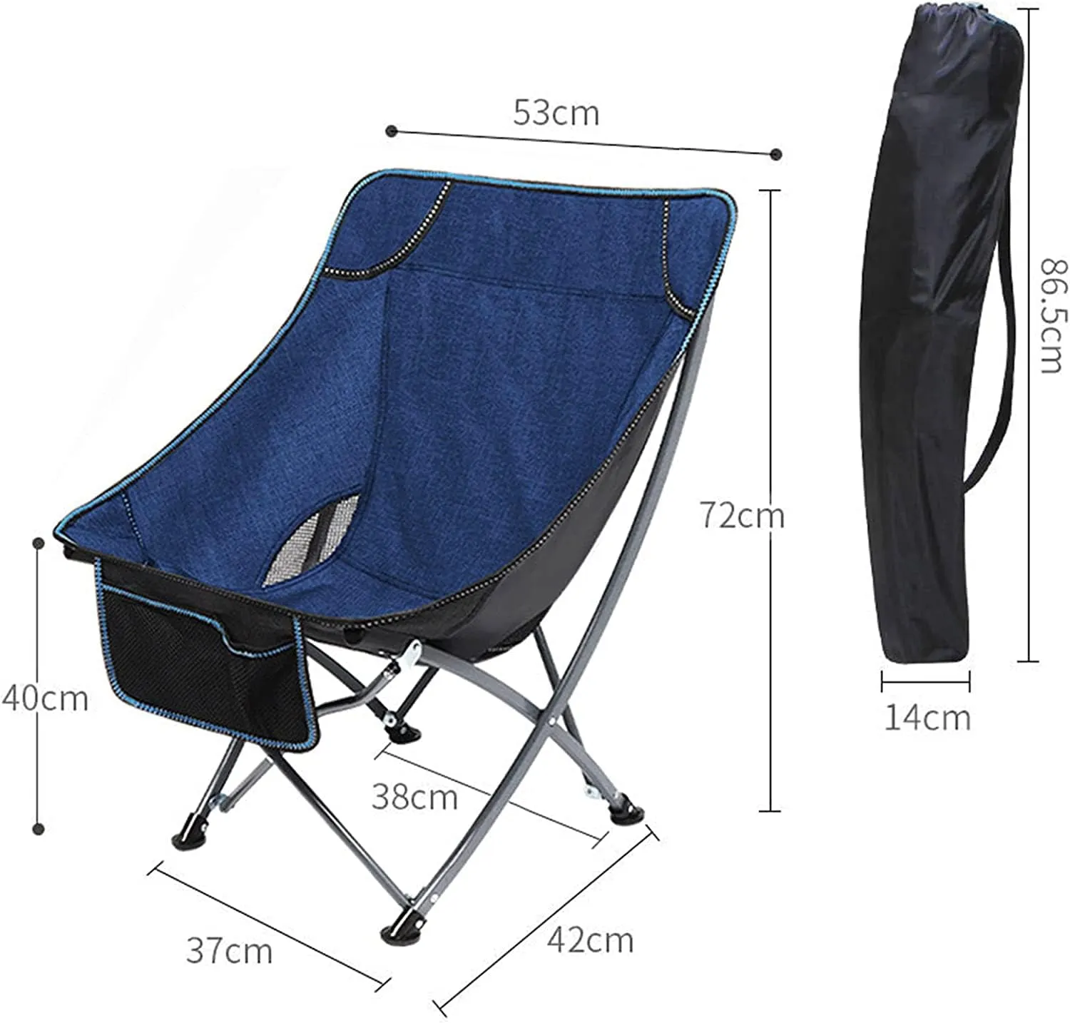 Camping Chair Camp Chair Portable Folding Chair with Mesh Side Pocket Backrest Stool Camping Backpacking Chair for Fishing Beach Travel Picnic Folding Chairs Outdoor Fishing Chair (Color :