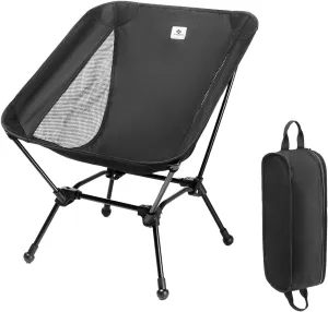 Camping Chair, Foldable Chair with Storage Bag, Outdoor Portable Chair for Adults, Lightweight, Supports 330lbs, Backpacking Chair for Fishing, Hiking, Beach, Lawn (Black)