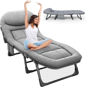 Camping Cots for Adults with 6 Adjustable Positions Portable Folding Sleeping Cot with Pillow Heavy Duty Strong Frame Cot Bed for Camp, Travel, Room, Office (Grey, Medium-70 in)