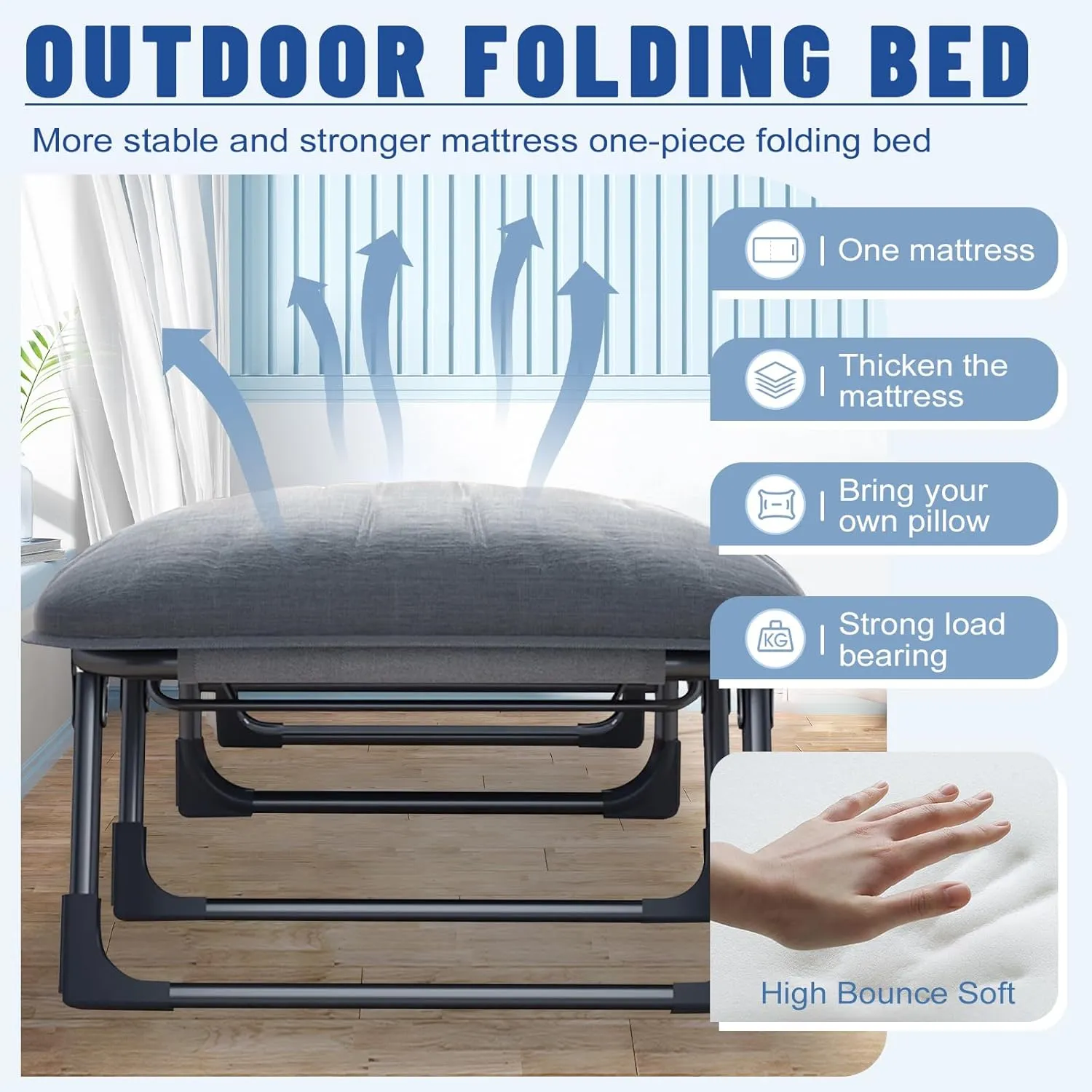 Camping Cots for Adults with 6 Adjustable Positions Portable Folding Sleeping Cot with Pillow Heavy Duty Strong Frame Cot Bed for Camp, Travel, Room, Office (Grey, Medium-70 in)