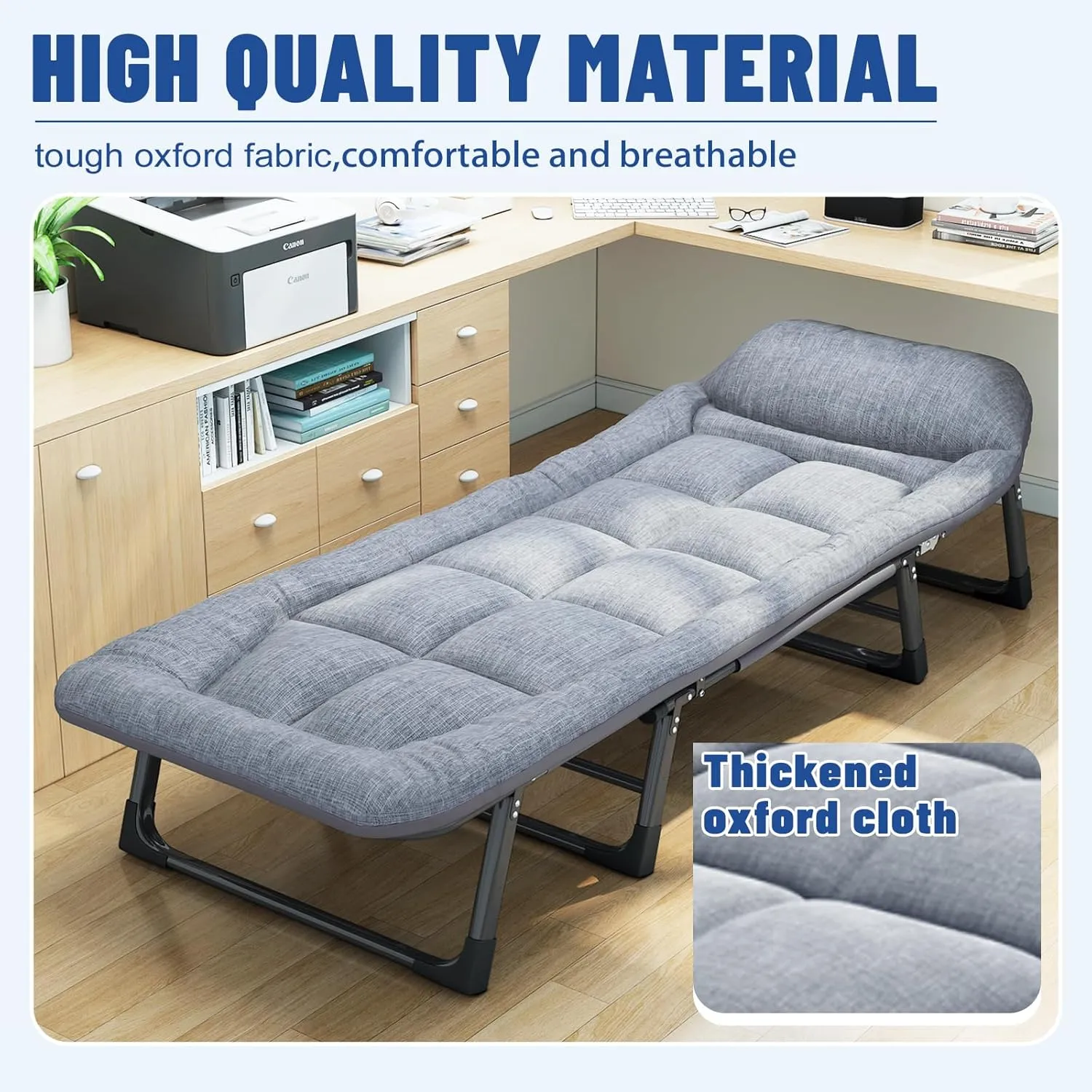 Camping Cots for Adults with 6 Adjustable Positions Portable Folding Sleeping Cot with Pillow Heavy Duty Strong Frame Cot Bed for Camp, Travel, Room, Office (Grey, Medium-70 in)