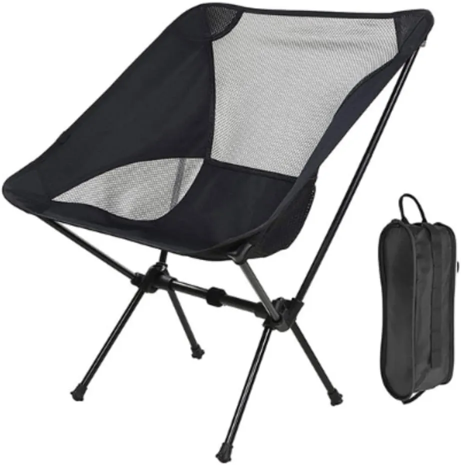 Camping portátil Chair, Beach Chair, Camping Accessories, Lawn seat Strong alluminium seatrecliner transportable and Easy to Assemble. for Adults. Black
