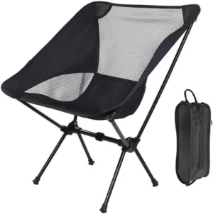 Camping portátil Chair, Beach Chair, Camping Accessories, Lawn seat Strong alluminium seatrecliner transportable and Easy to Assemble. for Adults. Black