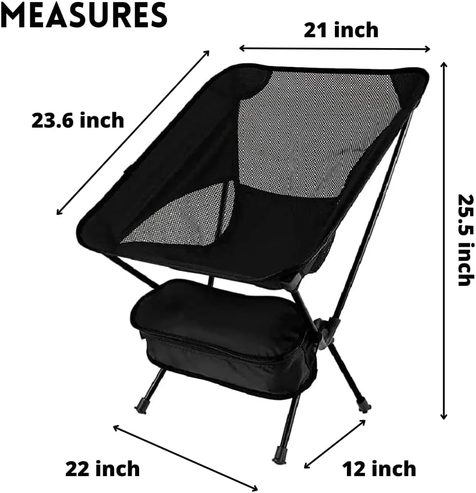 Camping portátil Chair, Beach Chair, Camping Accessories, Lawn seat Strong alluminium seatrecliner transportable and Easy to Assemble. for Adults. Black