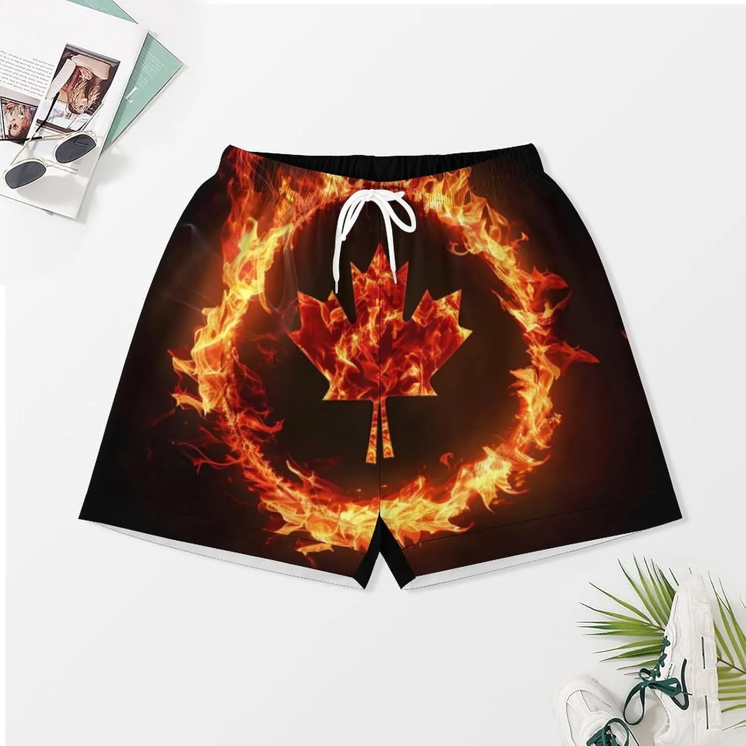 Canada Flag Canadian Flame Flag Women's Satin Pajama Set Short Sleeve Button Down Sleepwear Loungewear Pj Set