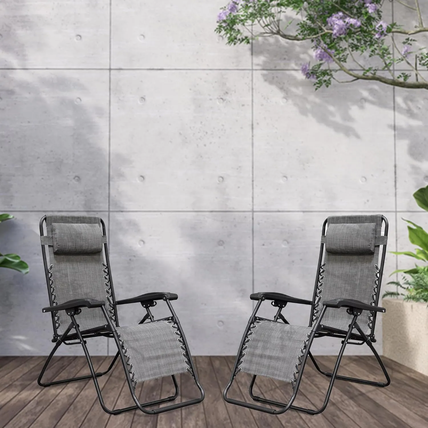 Canopy Infinity Zero Gravity Steel Frame Patio Deck Chair, Grey (Pair)