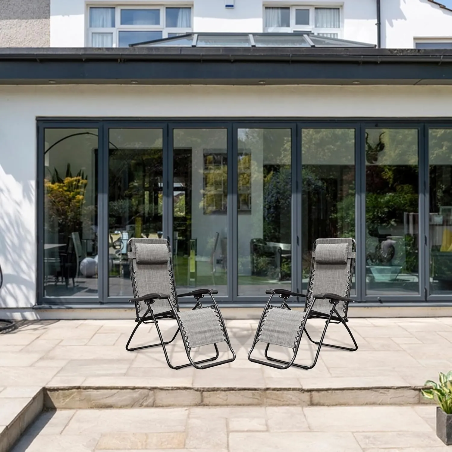 Canopy Infinity Zero Gravity Steel Frame Patio Deck Chair, Grey (Pair)