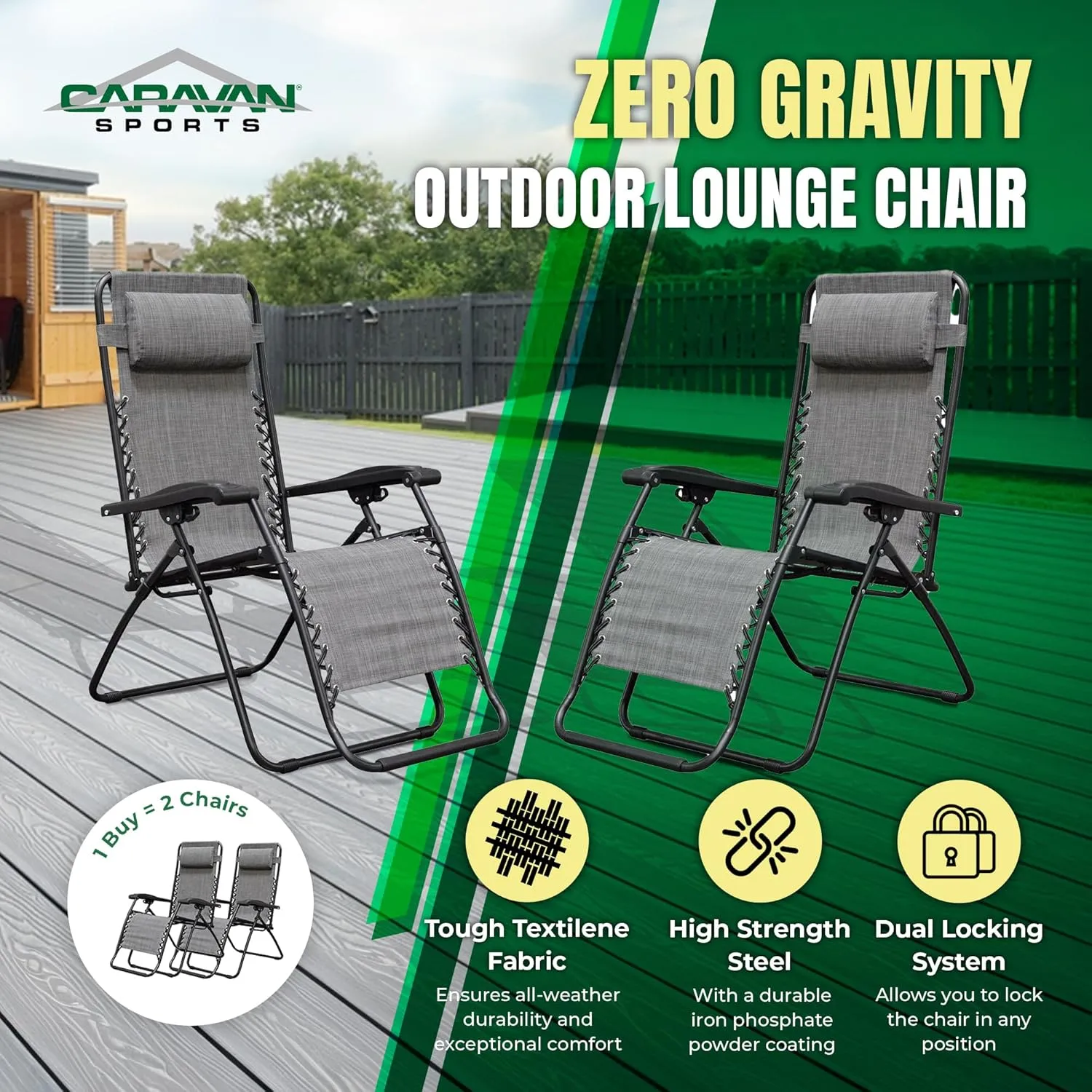 Canopy Infinity Zero Gravity Steel Frame Patio Deck Chair, Grey (Pair)