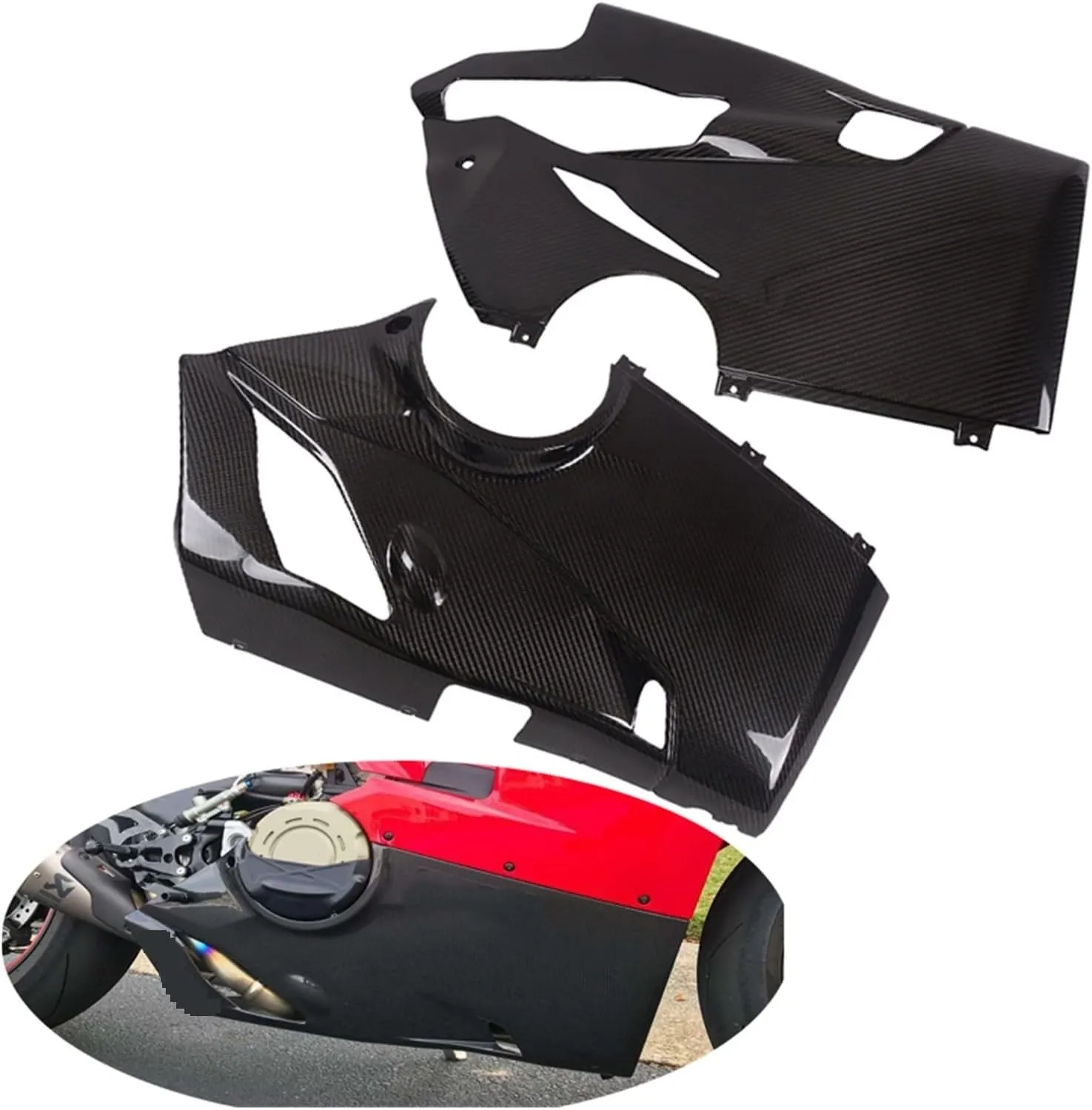 Car Body Kit Motorcycle Real Carbon Fiber Belly Pan Lower Body Fairing Compatible with Ducati Panigale V4/V4S/V4R 2018-2020  Akrapovic Mufflers(Matte)