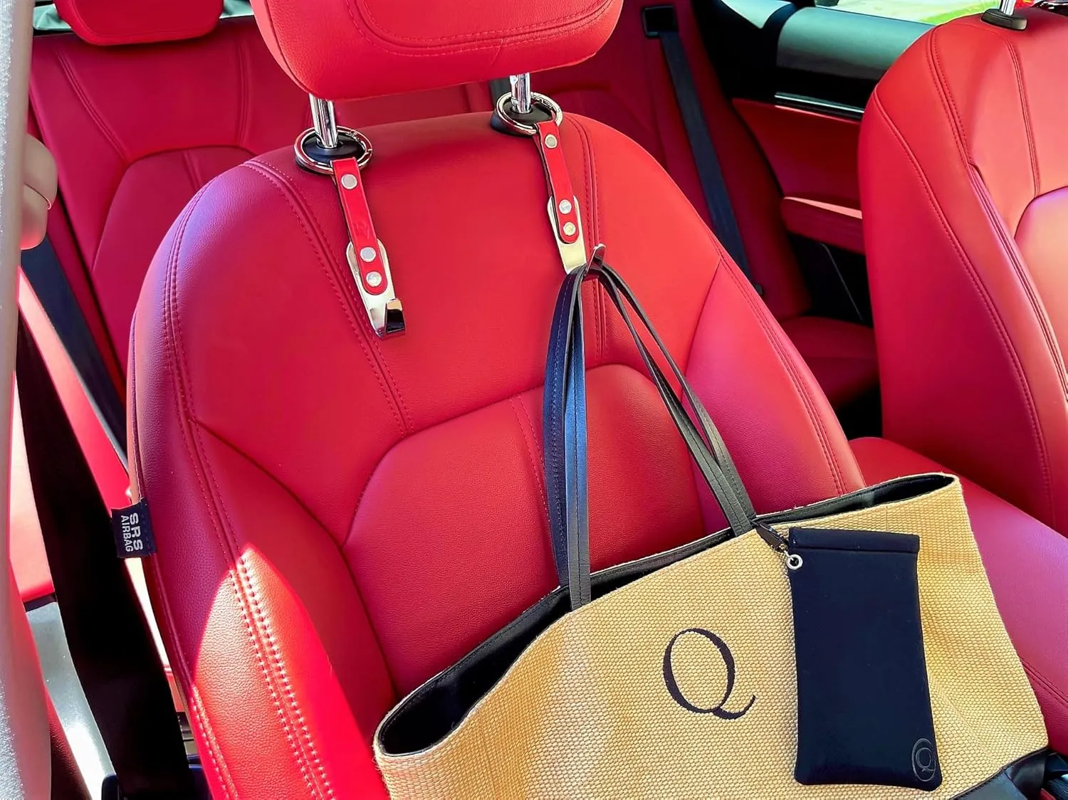 Car Headrest Hanger Hooks 2 Pack Premium Leather Stainless Steel Car Seat Head Rest Storage Organizer Universal for Handbag Purse Vehicle Car Rustic Brown Leather Black Hook