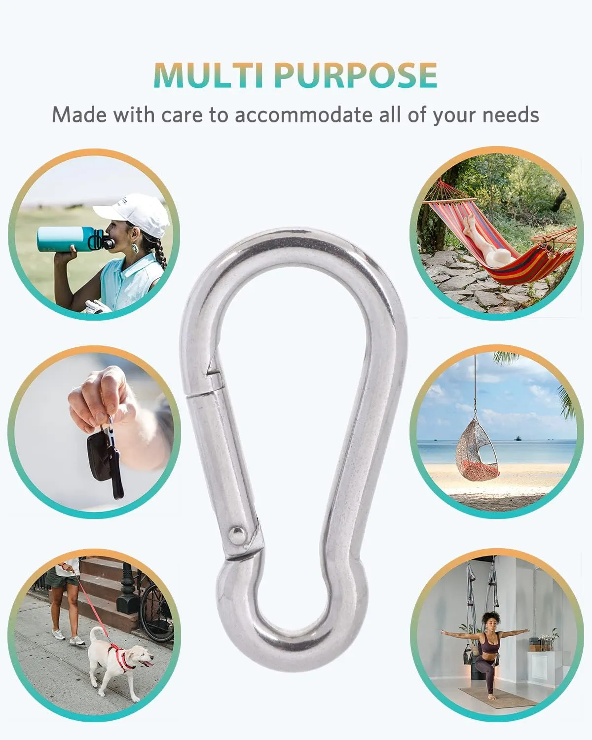 Carabiner Clips, 316 Stainless Steel Carabiner Clip, Heavy Duty Carabiner Hooks, Keychain Carabiners, Multi-Purpose Spring Snap Hook for Dog Leash, Outdoor Camping, Swing, Hammock