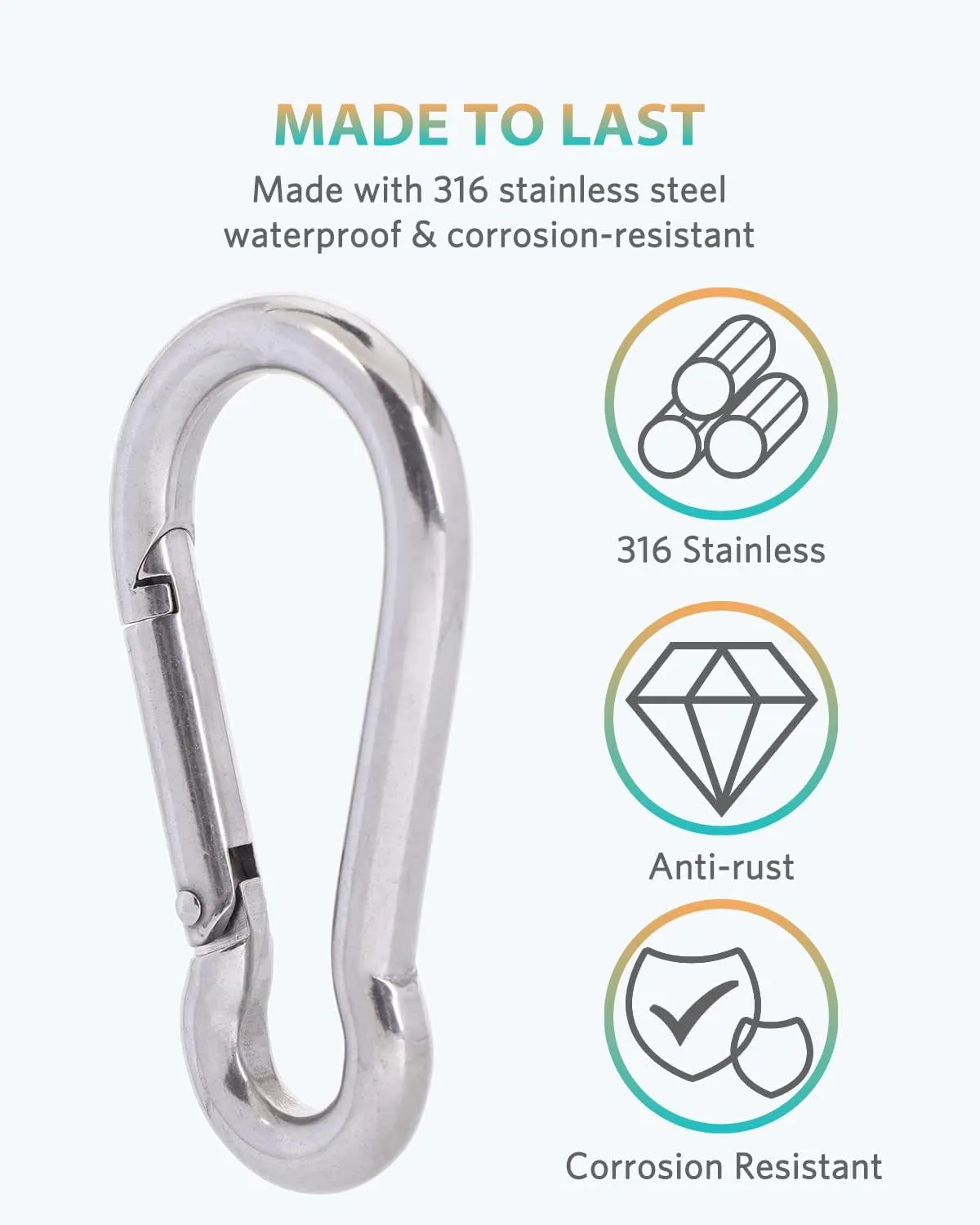 Carabiner Clips, 316 Stainless Steel Carabiner Clip, Heavy Duty Carabiner Hooks, Keychain Carabiners, Multi-Purpose Spring Snap Hook for Dog Leash, Outdoor Camping, Swing, Hammock