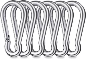 Carabiner Clips Heavy Duty - 6 Pack 304 Stainless Steel Spring Snap Hook for Outdoor Camping, Hiking, Swing, Hammock, Gym