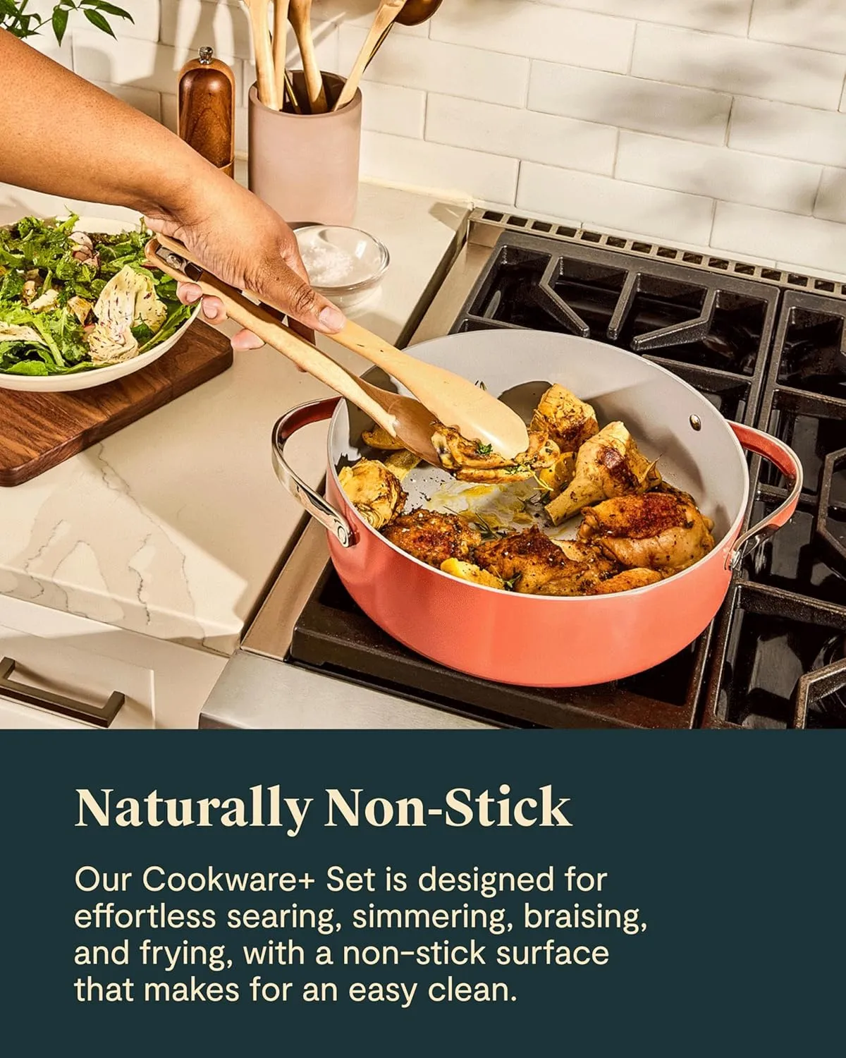 Caraway Cookware  Collection - Specialty Cookware Set - Petite Cooker, Stir Fry Pan, Rondeau, & Stock Pot - 3 Lids & Storage Organizer Included - Cream