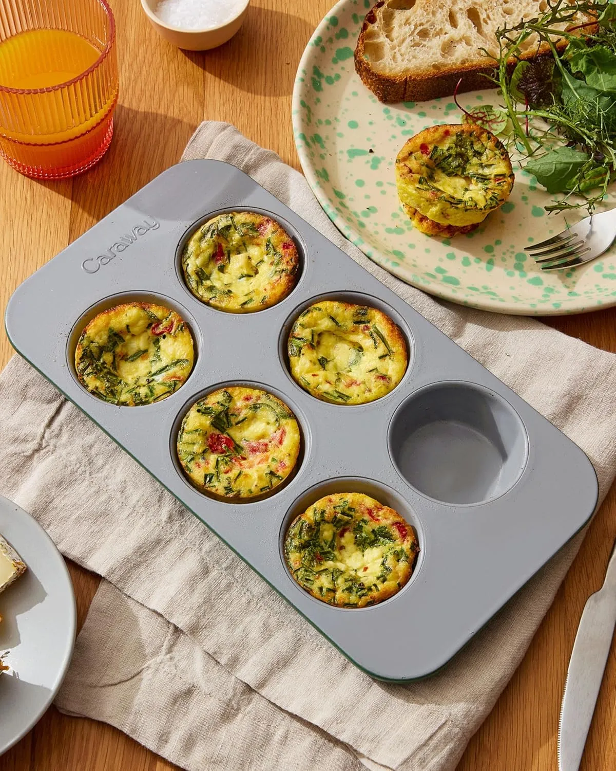 Caraway Nonstick Ceramic 6 Cup Muffin Pan – Non-Toxic, PTFE & PFOA Free – Oven Safe – Aluminized Steel Core – Small Muffin Pan for Baking Cupcakes, Muffins & More - Navy