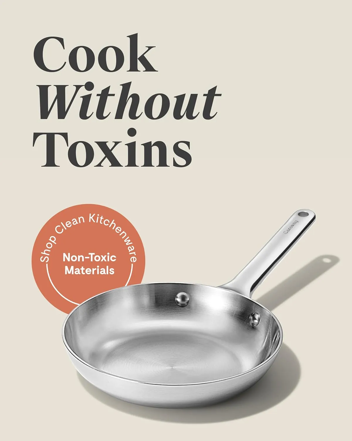 Caraway Stainless Steel Fry Pan (1.05 qt, 8") - 5-Ply Stainless Steel Pan - Oven Safe & Stovetop Agnostic - Non Toxic, PTFE & PFOA Free