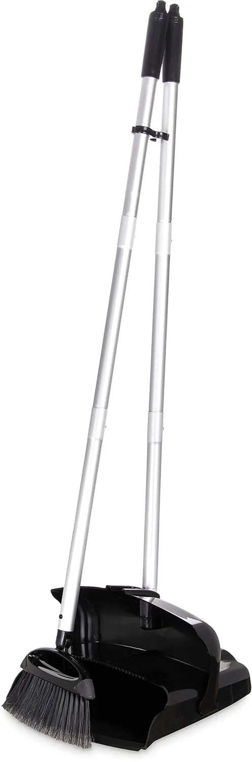Carlisle FoodService Products Duo-Pan Upright Dust Pan and Broom Broom Set with Adjustable Broom Head for Floor Cleaning, Restaurants, Office, And Janitorial Use, 36 X 11.8 X 41 Inches, Black, (Pack of 4)