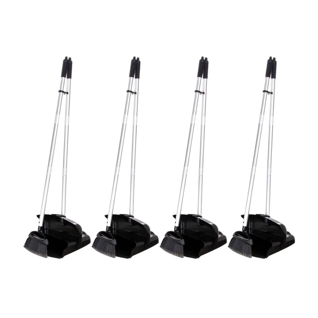 Carlisle FoodService Products Duo-Pan Upright Dust Pan and Broom Broom Set with Adjustable Broom Head for Floor Cleaning, Restaurants, Office, And Janitorial Use, 36 X 11.8 X 41 Inches, Black, (Pack of 4)