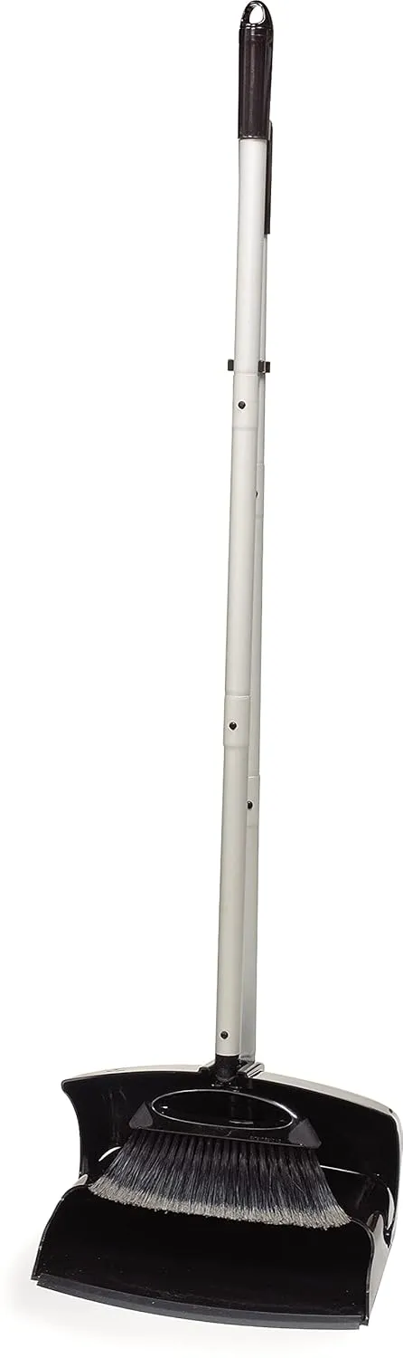 Carlisle FoodService Products Duo-Pan Upright Dust Pan and Broom Broom Set with Adjustable Broom Head for Floor Cleaning, Restaurants, Office, And Janitorial Use, 36 X 11.8 X 41 Inches, Black, (Pack of 4)