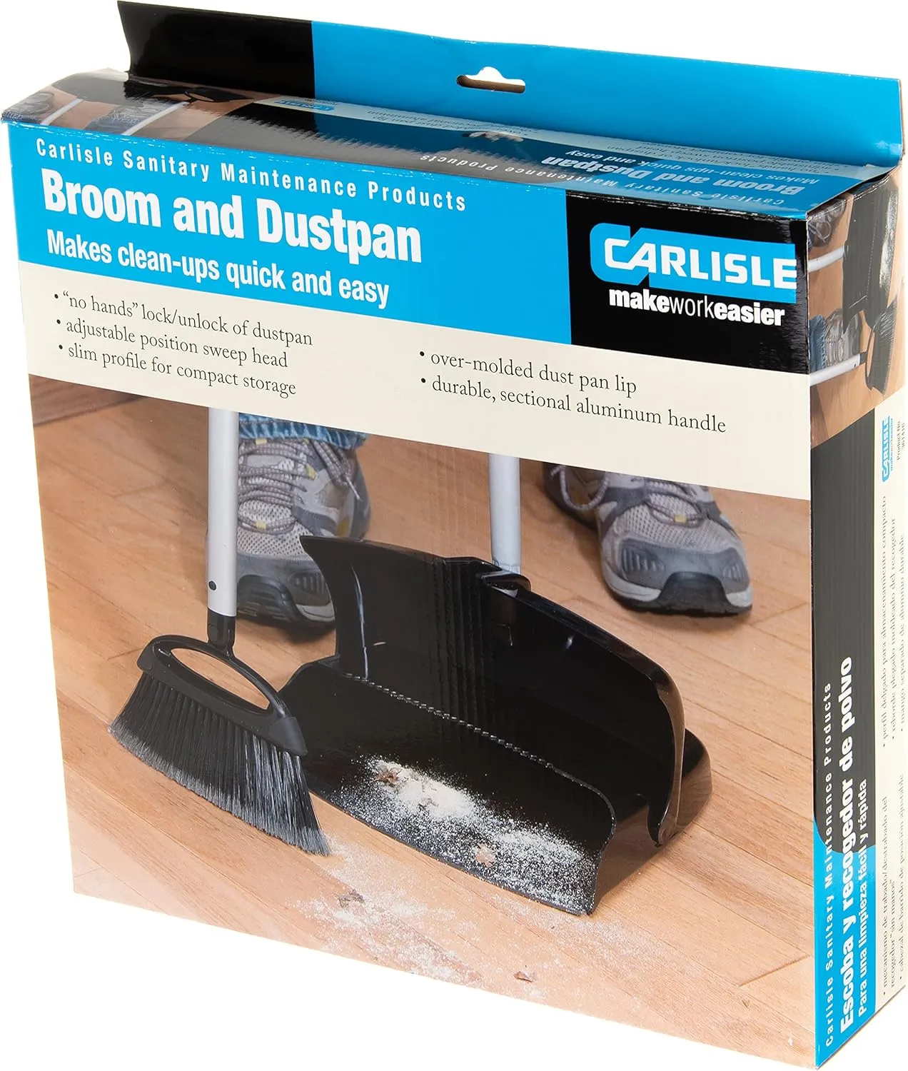 Carlisle FoodService Products Duo-Pan Upright Dust Pan and Broom Broom Set with Adjustable Broom Head for Floor Cleaning, Restaurants, Office, And Janitorial Use, 36 X 11.8 X 41 Inches, Black, (Pack of 4)