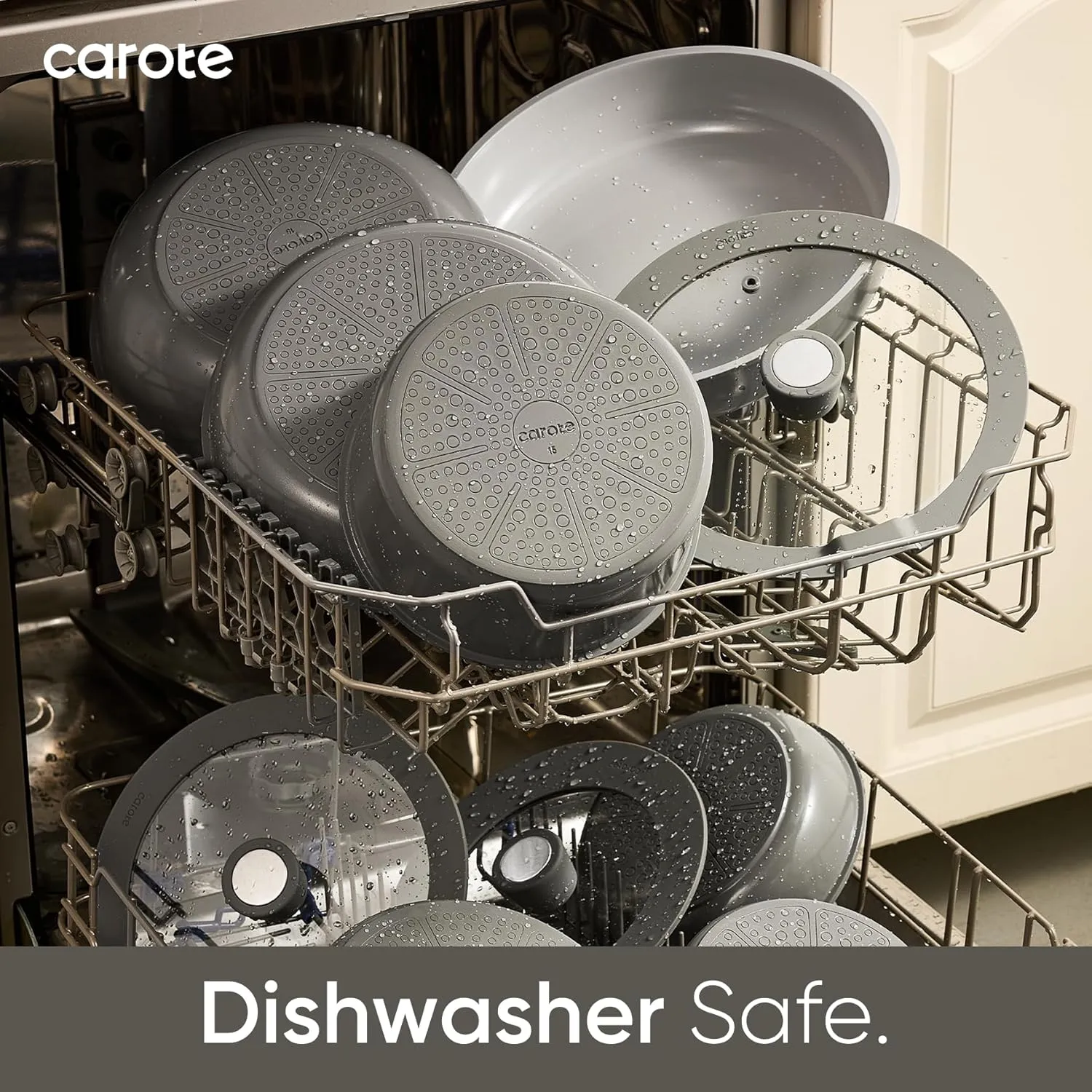 CAROTE 25pcs Ceramic Cookware Set Nonstick, Pots and Pans Set Non stick, Non Toxic Cookware, Dishwasher/Oven Safe, RV/Camping Cookware Set, Pan and Pot with Kitchen Utensils, Dark Gray