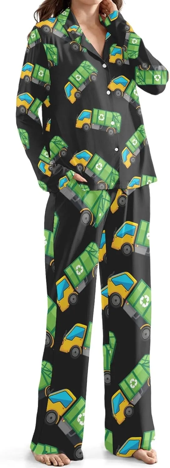 Cartoon Garbage Truck Pajama Set for Women Sleepwear Nightwear Loungewear 2 Pjs XS