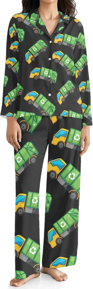 Cartoon Garbage Truck Pajama Set for Women Sleepwear Nightwear Loungewear 2 Pjs XS