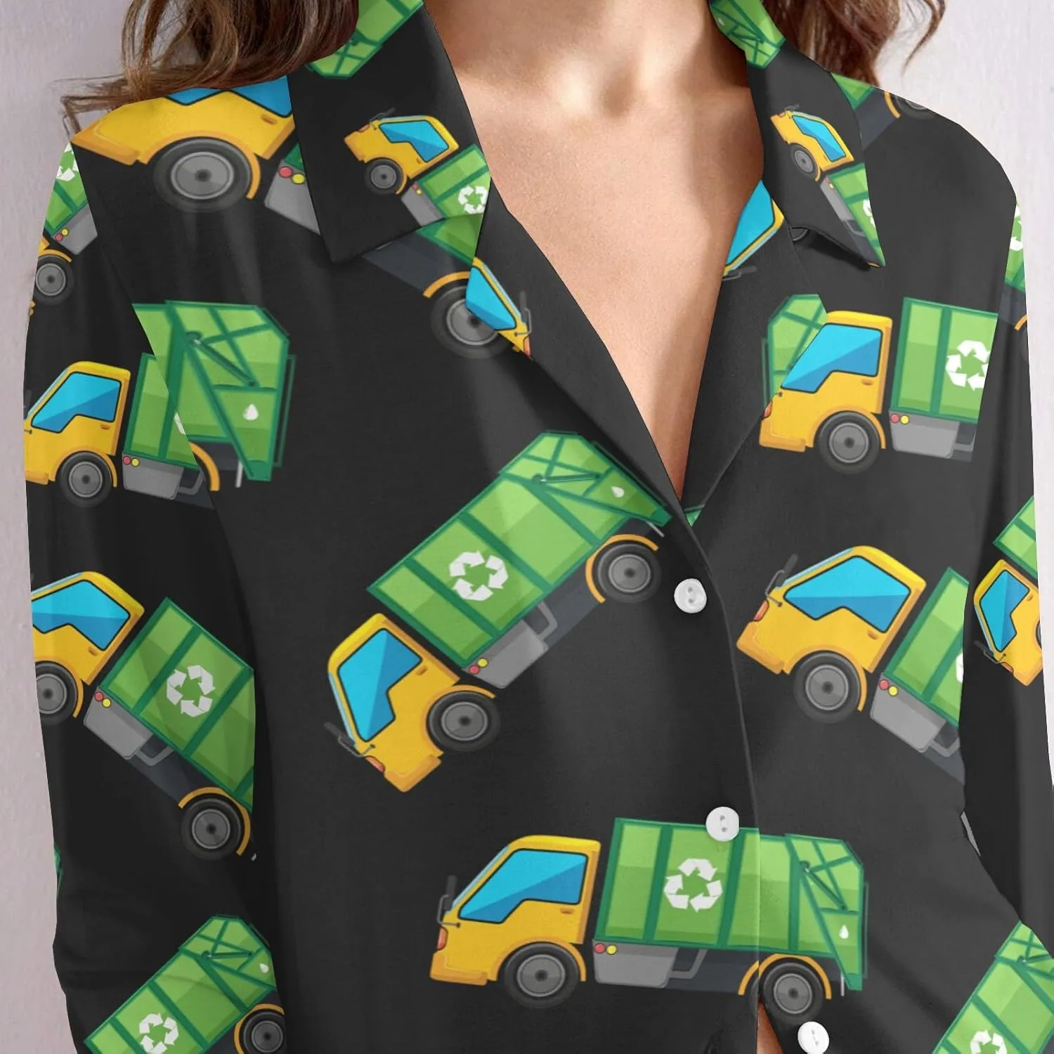 Cartoon Garbage Truck Pajama Set for Women Sleepwear Nightwear Loungewear 2 Pjs XS