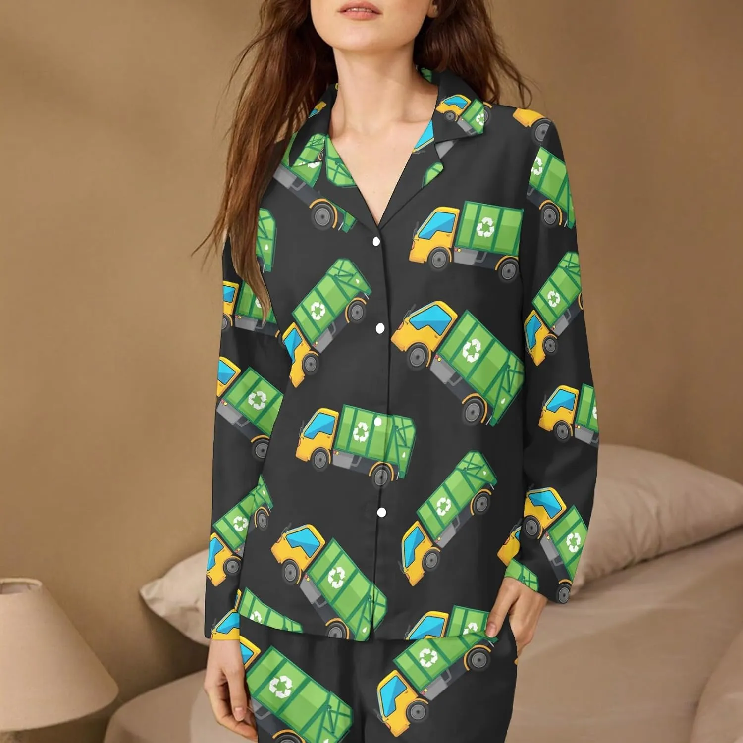 Cartoon Garbage Truck Pajama Set for Women Sleepwear Nightwear Loungewear 2 Pjs XS
