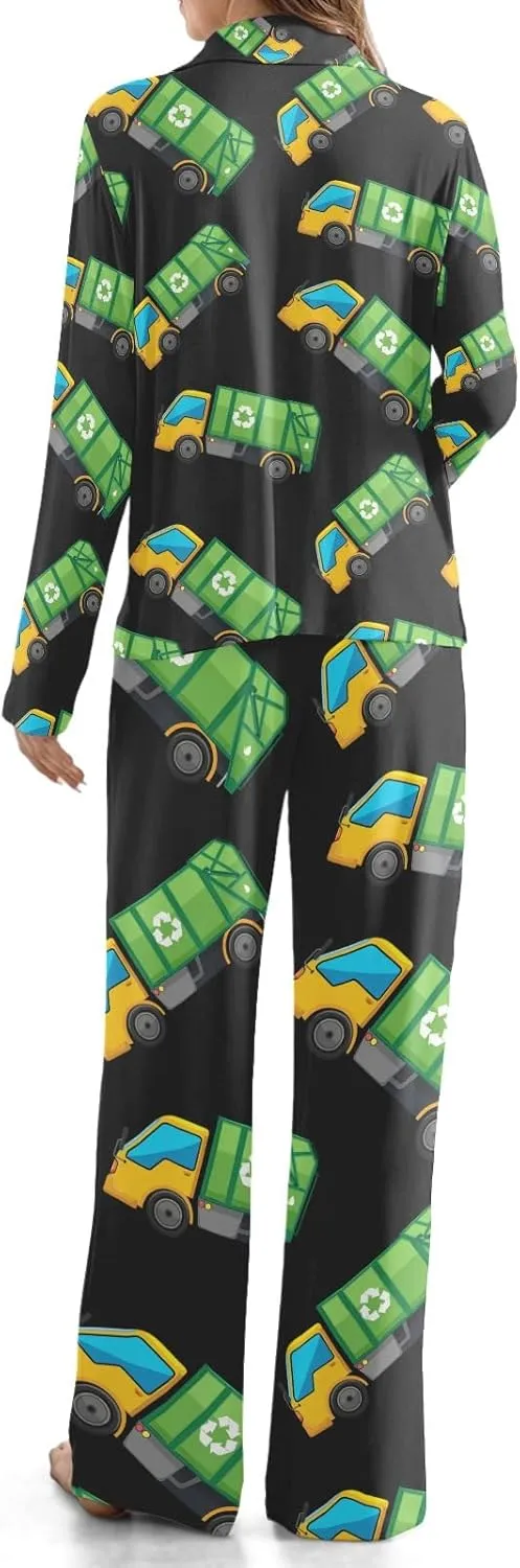Cartoon Garbage Truck Pajama Set for Women Sleepwear Nightwear Loungewear 2 Pjs XS