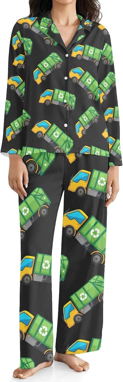 Cartoon Garbage Truck Pajama Set for Women Sleepwear Nightwear Loungewear 2 Pjs XS