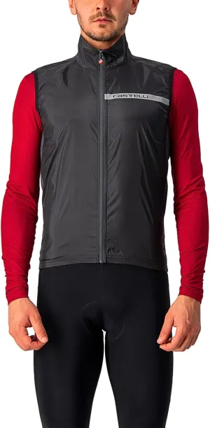 CASTELLI Men's Squadra Stretch Vest, Windproof Full Lenth Zip Shell with High Collar for Road and Gravel Biking I Cycling - Light Black/Dark Gray - XX-Large