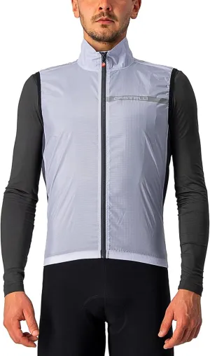CASTELLI Men's Squadra Stretch Vest, Windproof Full Lenth Zip Shell with High Collar for Road and Gravel Biking I Cycling - Silver Gray/Dark Gray - Large