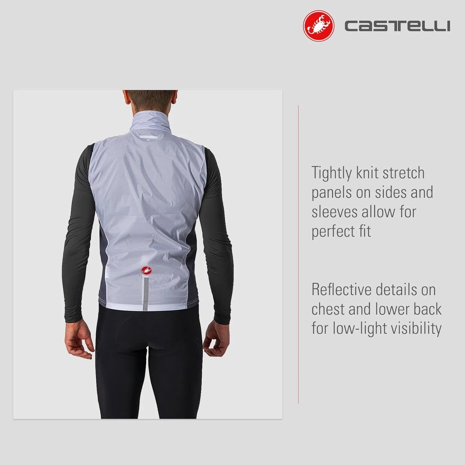 CASTELLI Men's Squadra Stretch Vest, Windproof Full Lenth Zip Shell with High Collar for Road and Gravel Biking I Cycling